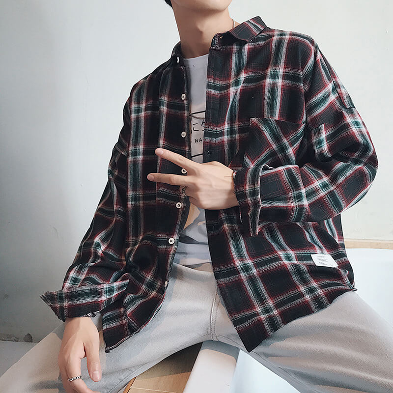 Áo sơ mi/Áo kẻ caro, dài tay, thời trang, kiểu dáng rộng rãi, phong cách học sinh TA156