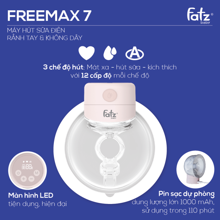 MÁY HÚT SỮA ĐIỆN RẢNH TAY VÀ KHÔNG DÂY Fatzbaby - FREEMAX 7 - FB1222TP