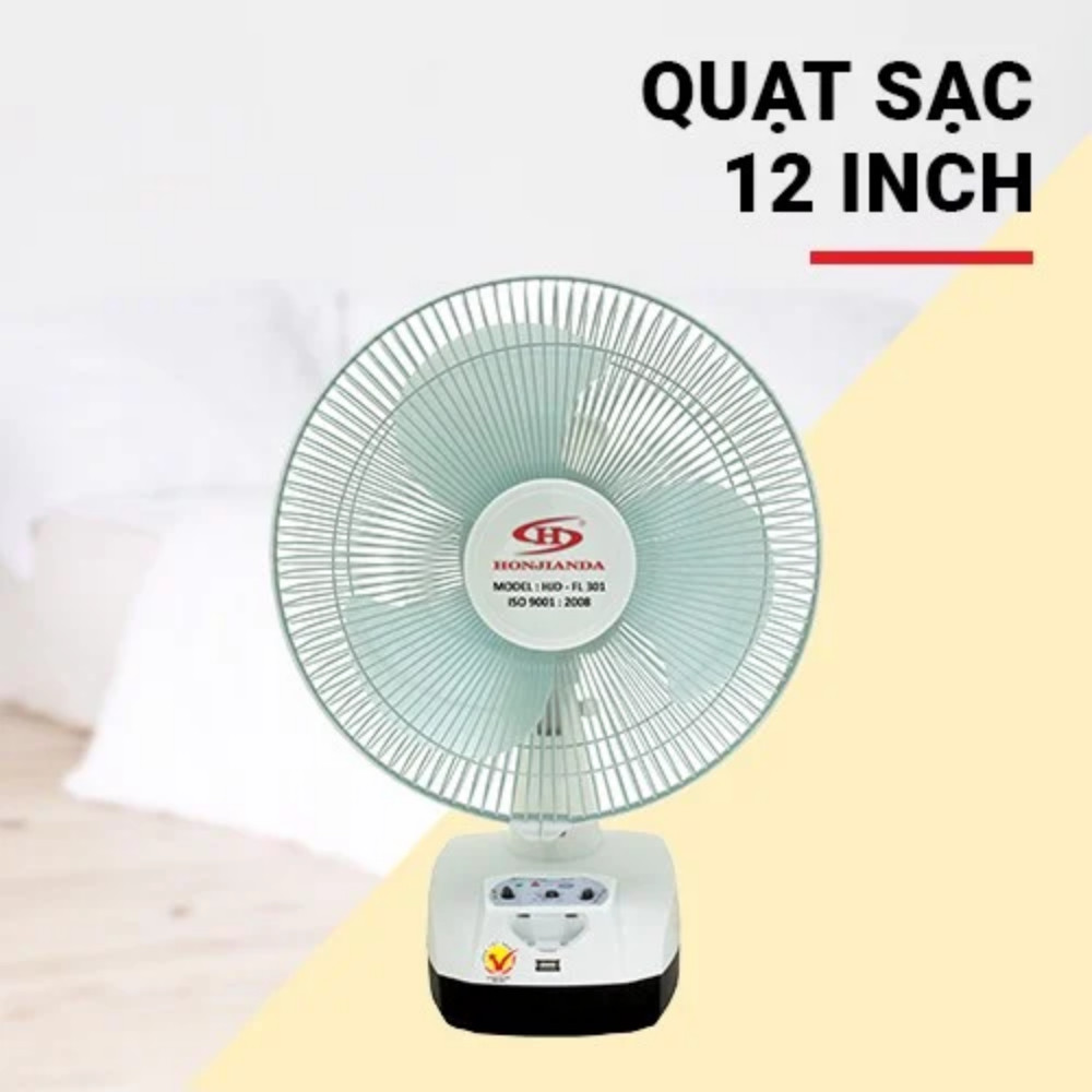 Quạt Sạc Kiêm Đèn Sạc HONJIANDA HJD- FL301 LED - Hàng chính hãng