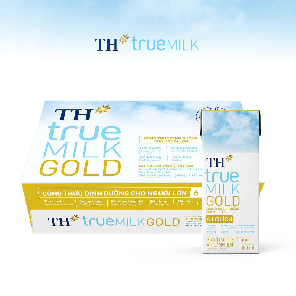 Thùng 48 hộp sữa tươi tiệt trùng vị tự nhiên TH true MILK GOLD dành cho người lớn tuổi 180 ml (180ml x 48)