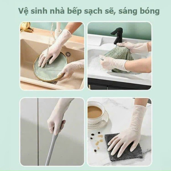 Găng Tay Cao Su Latex Cấp Thực Phẩm Mở Rộng Chống Dầu Chống Axit-Al Găng tay Găng tay rửa bát đĩa- Gia dụng An Tâm