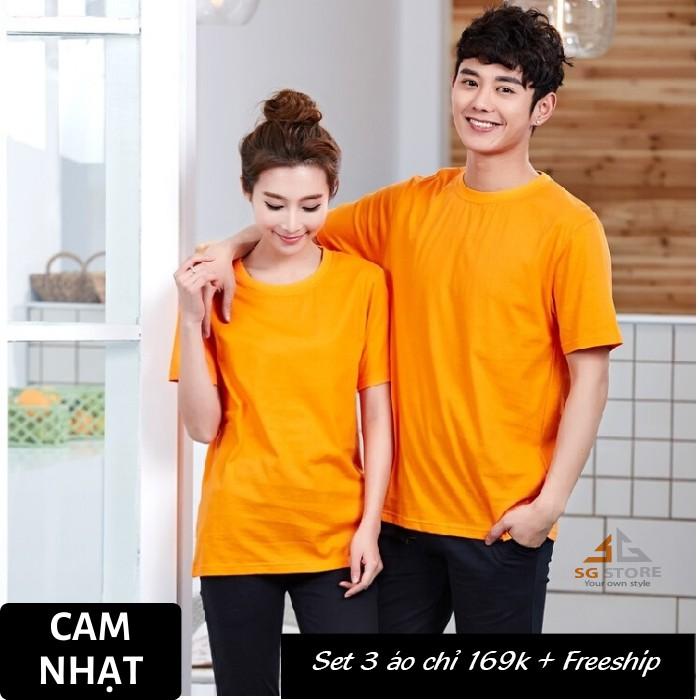 Áo thun trơn màu cam nhạt phông unisex basic nam nữ cổ tròn thun cotton 4 chiều mềm mịn ATTCN | SG