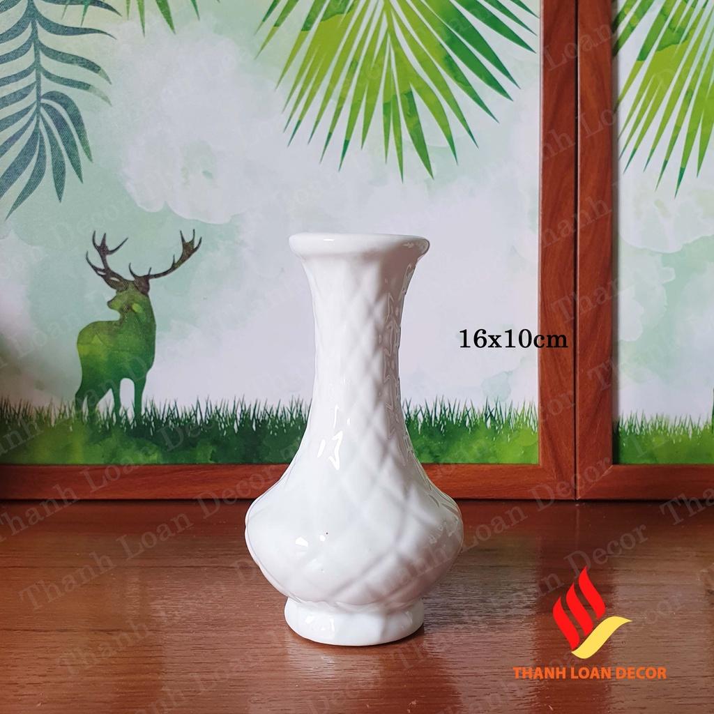 Bình hoa gốm sứ Bát Tràng cao 16 cm - 19 cm - Lọ hoa mini decor trang trí để bàn - Men sứ sương trắng