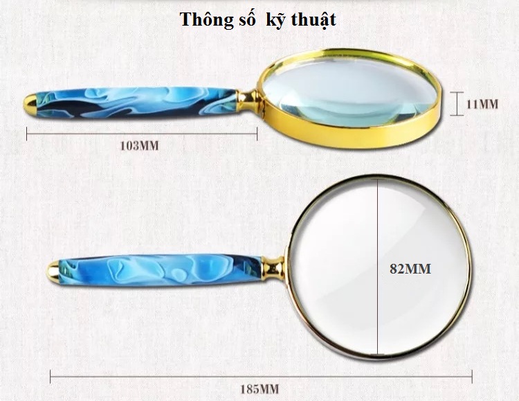 Kính lúp 6X cầm tay đá mạ vân tay cầm đá, khung kim loại siêu chắc chắn, hình ảnh sắc nét