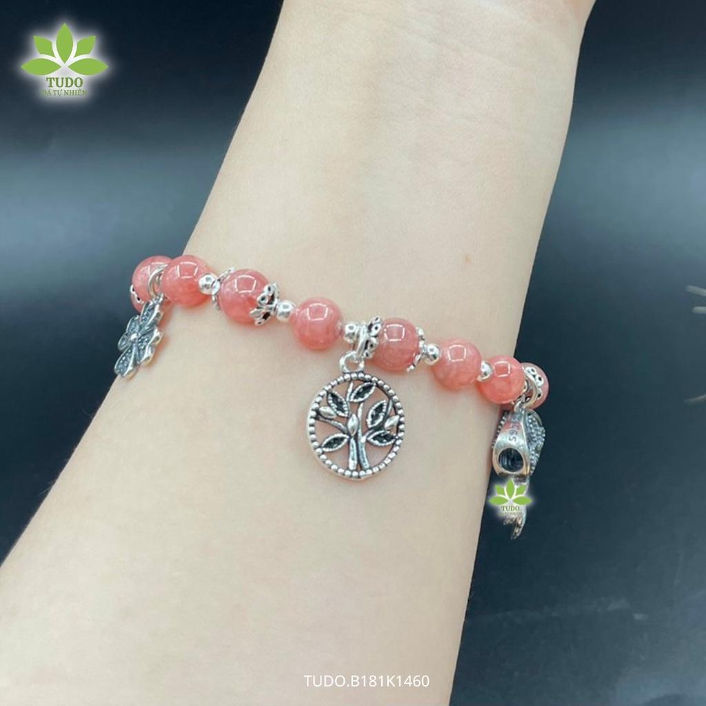 Vòng Tay Nữ Đẹp - Vòng Phong Thủy Đa Mệnh TUDO B181K1460 VCBDAOH hồng, Charm Bạc Cây Mộc, Dreamcatcher, Mèo Thần Tài