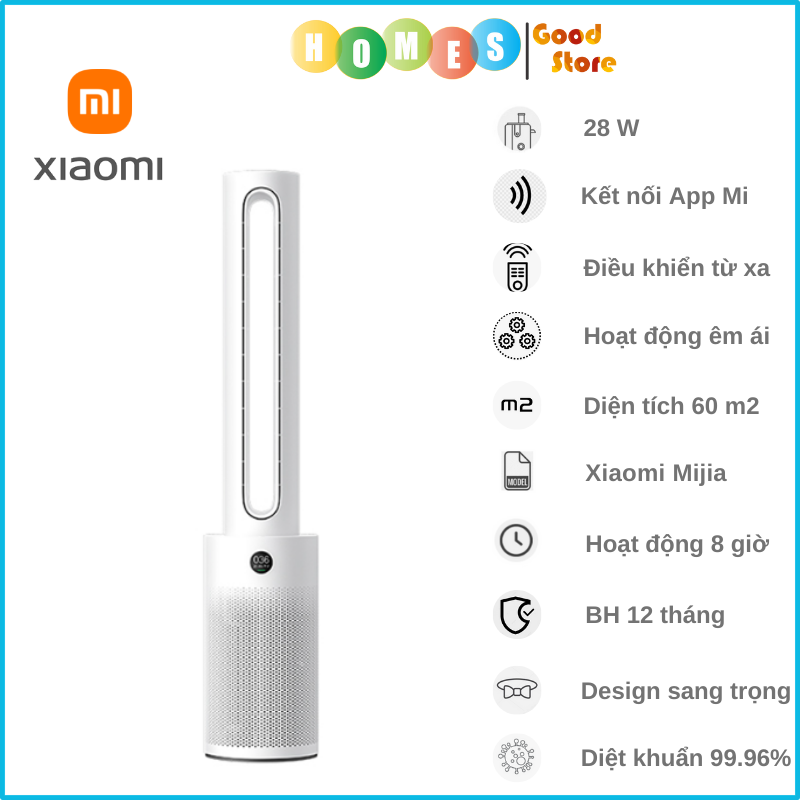 Quạt Không Cánh XIAOMI MIJIA WYJHS01ZM 2 In 1 Kèm Lọc Không Khí Xoay 150 Độ, Hiển Thị Thông Số Không Khí, Cảm Ứng Khử UV, Kết Nối App, Phù Hợp Không Gian 60 m2, Lọc Sạch Tới 99.96% Bụi Bẩn - Hàng Chính Hãng