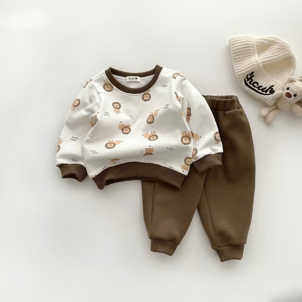 Set Áo Thun Tay Dài Họa Tiết Sư Tử Kèm Quần Dài Cho Bé Trai 1-8 Tuổi Dành Cho Bé Trai