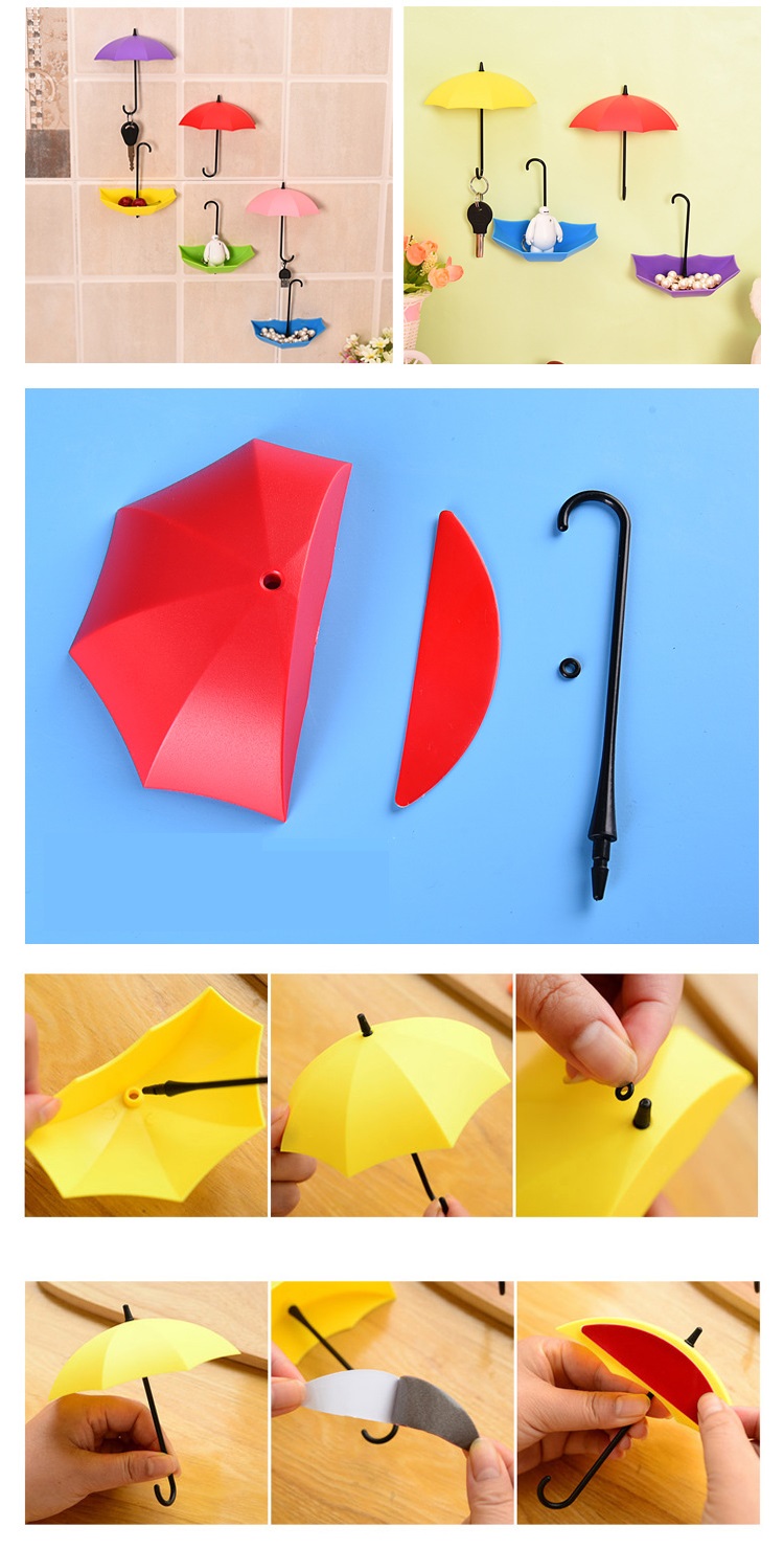 Set 3 móc treo hình chiếc ô đựng tỏi, hành, ớt và vật dụng nhỏ trong nhà bếp - Giao màu ngẫu nhiên