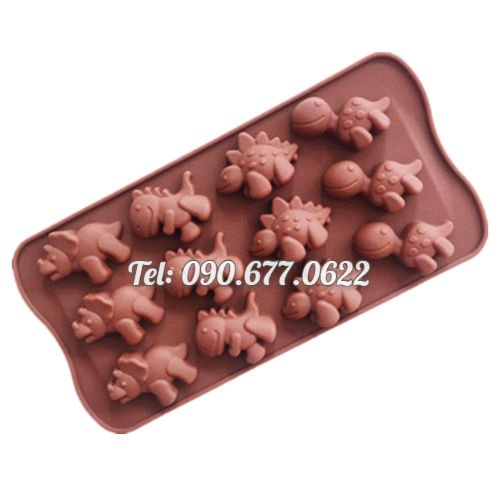 Khuôn silicone làm bánh, rau câu, socola, kẹo dẻo 12 con khủng long – Mã số 1566