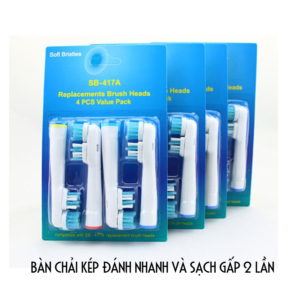 Bộ 4 đầu bàn chải đánh răng điện SB-417A – Bộ đầu kép - Phá tan mảng bám – Cho máy Oral-B – Xuất xứ: Đức