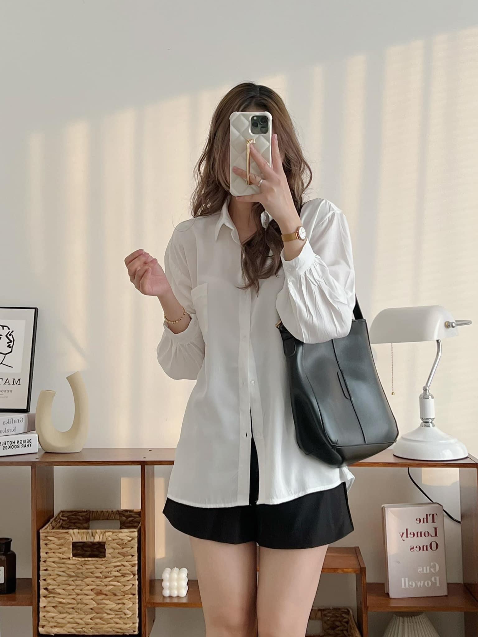 Áo sơ mi lụa hàn form basic kiểu hàn quốc