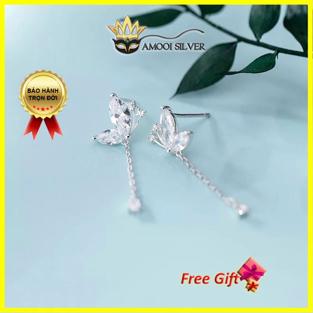 Bông Tai Bạc Nữ Hình Con Bướm Tua Rua - Hoa Tai Chuẩn Bạc S925 - Khuyên Tai Bạc S925 - AMOOI SILVER