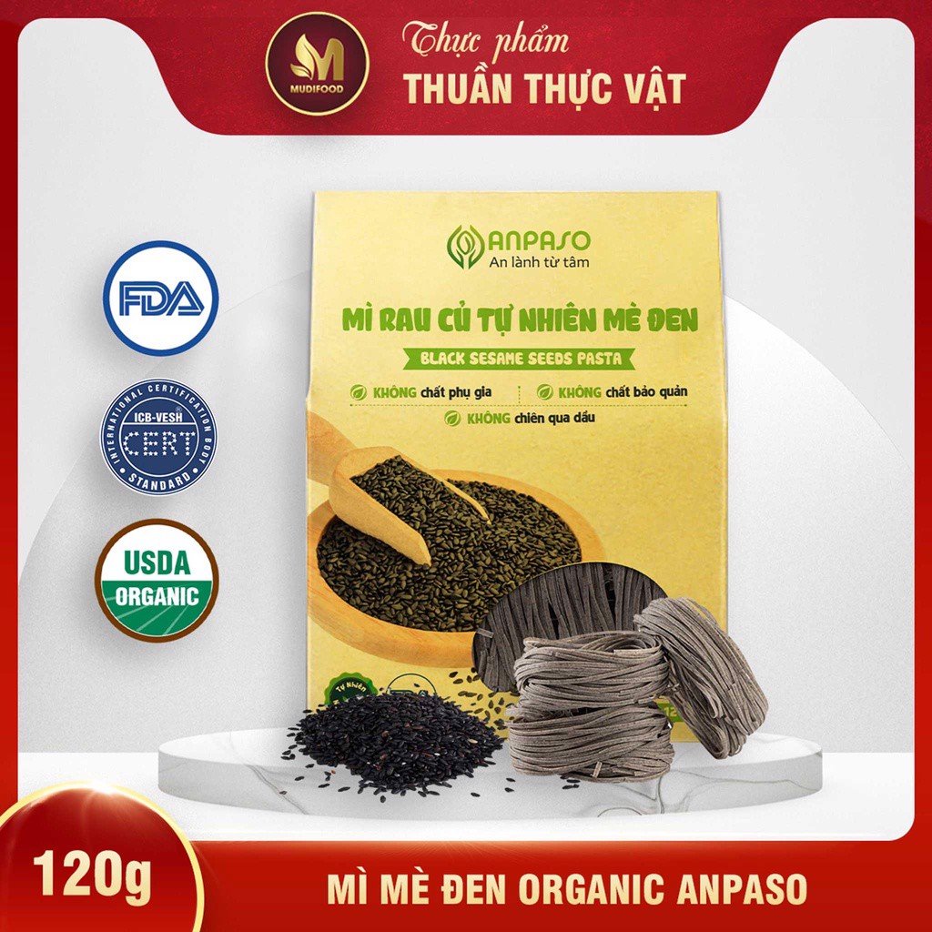 Mì Rau Củ Tự Nhiên Mè Đen Organic Gia Đình Anpaso 120g- Cung Cấp Nhiều Vitamin, Giàu Sắt, Protein Thực Vật, Chất Xơ, Tốt Cho Sức Khỏe, Tăng Cường Hệ Miễn Dịch, Hỗ Trợ Tiêu Hóa - Người Tập Gym và Yoga, Ăn Kiêng, Ăn Chay, Giảm Cân, Eat Clean