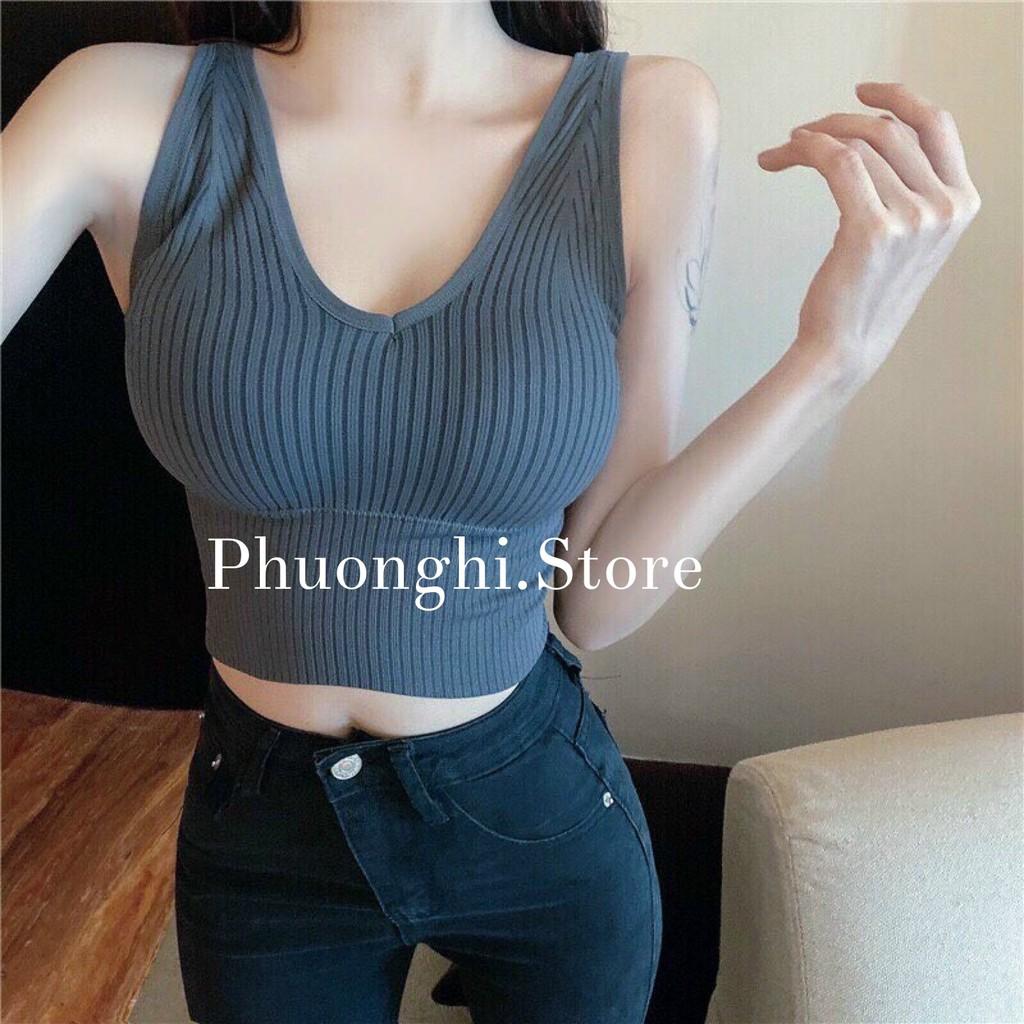 Áo Lót Bra Thân Lỡ, Croptop Thun Len Tăm Có Mút Ngực Cao Cấp , áo hai dây gân tăm