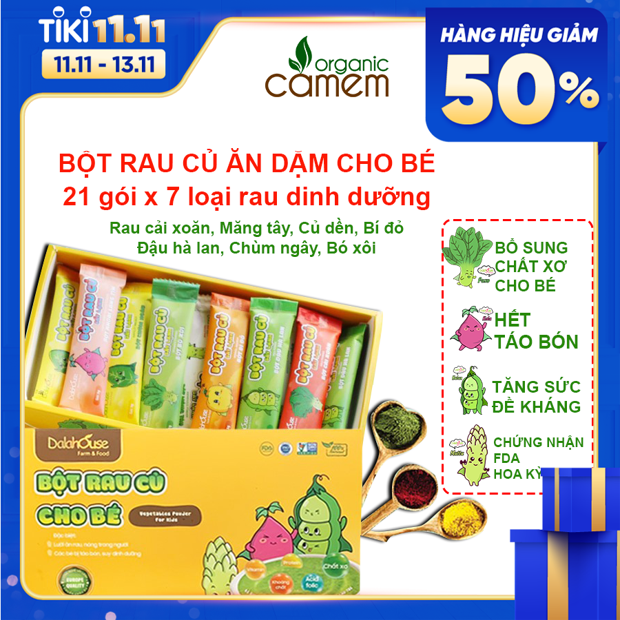 COMBO BỘT RAU DINH DƯỠNG CHO BÉ - COMBO 21 GÓI GỒM 7 LOẠI RAU DINH DƯỠNG TỪ CHUYÊN GIA DALAHOUSE