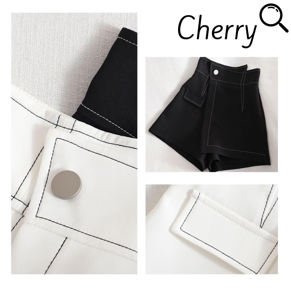 Chân váy chữ a cạp cao công sở bigsize CHERRY quần giả váy nữ sẻ tà cạp cao chỉ nổi cao cấp co giãn tốt tôn dáng V053