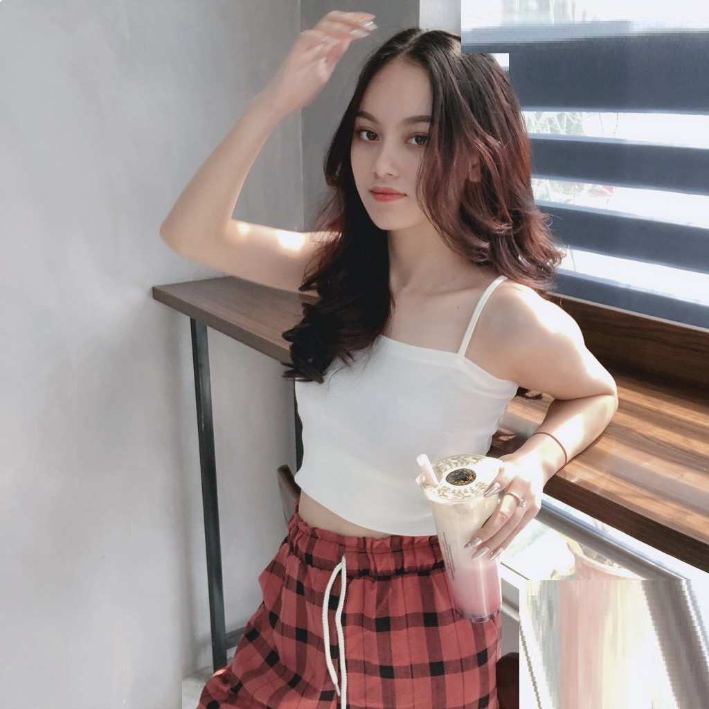 Áo 2 Dây Croptop Nữ Đẹp Cổ Vuông xinh xắn 2 màu