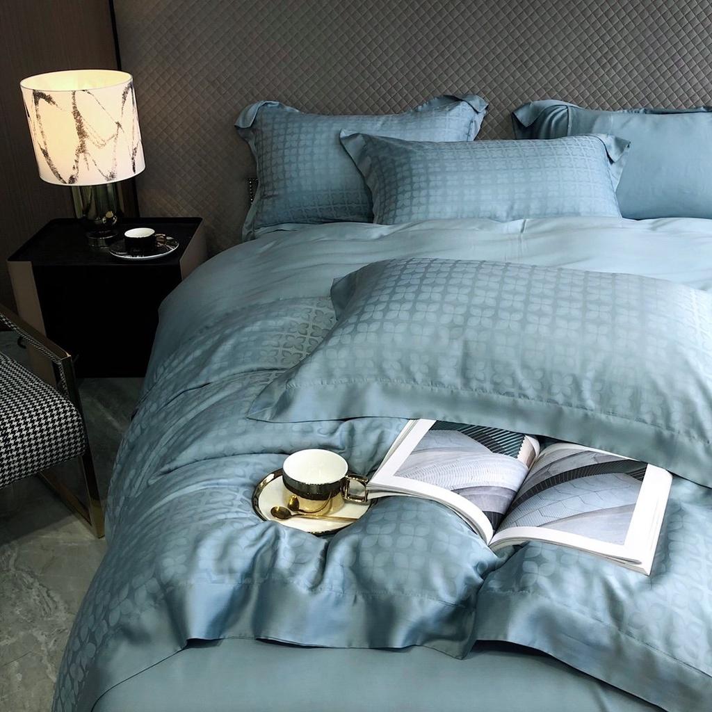 Bộ chăn ga gối 4 món 100%Tencel 120s cao cấp, họa tiết Xương cá cách điệu với kiểu dệt Jacquard sang trọng, mềm mịn mát