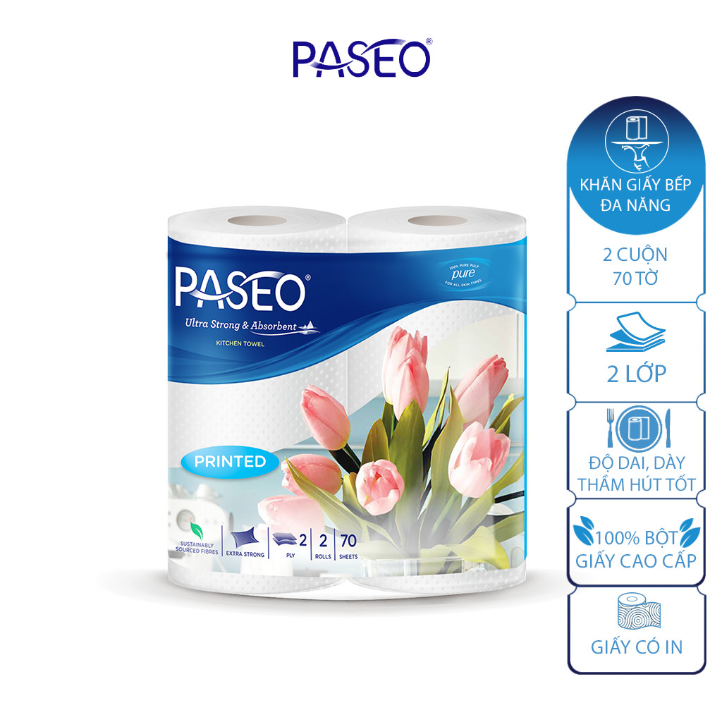 Combo 4 lốc giấy bếp Paseo thấm dầu 2 lớp, an toàn thực phẩm