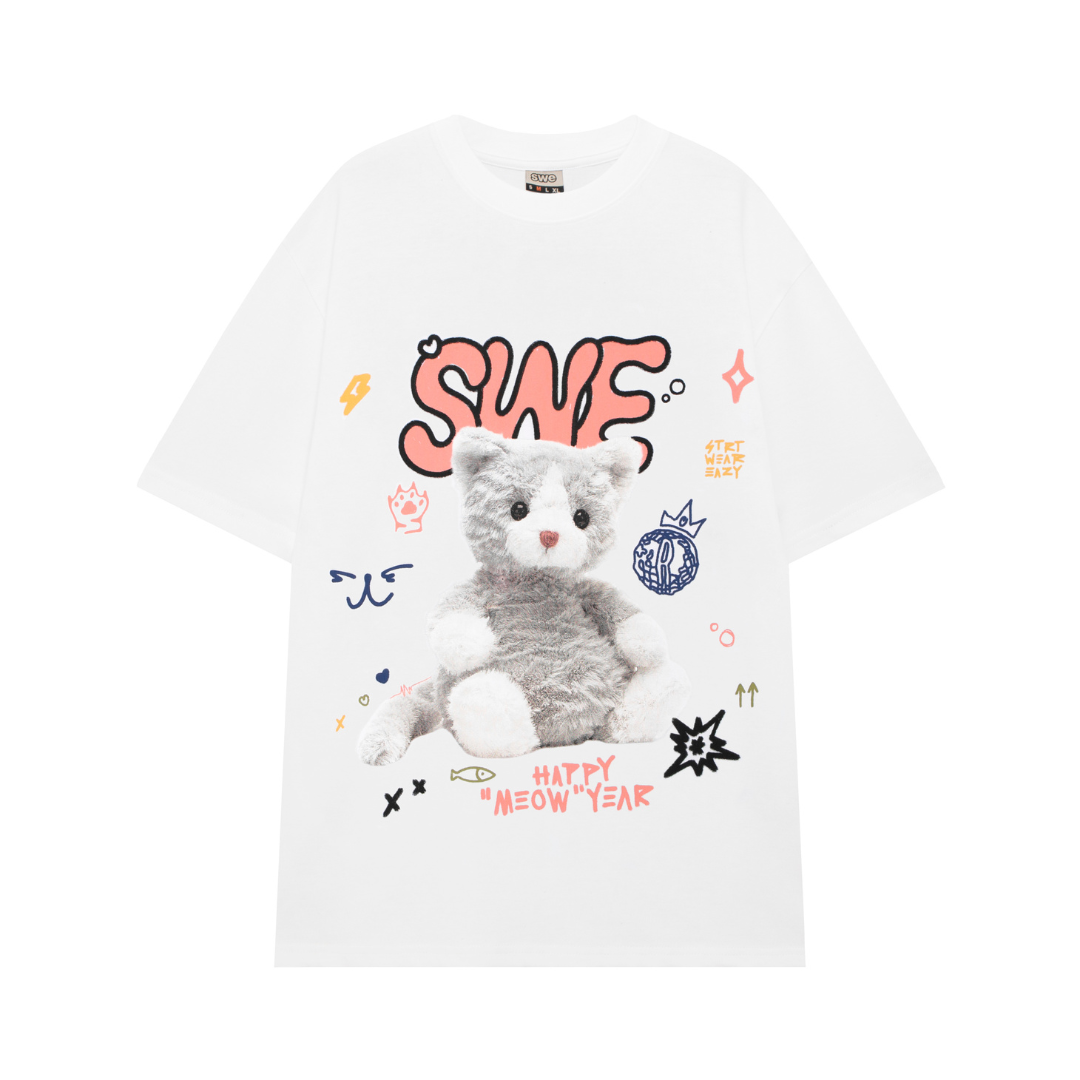 SWE - Áo phông unisex in hình cổ tròn MEOW TEE ngắn tay cotton thoáng mát thời trang chính hãng