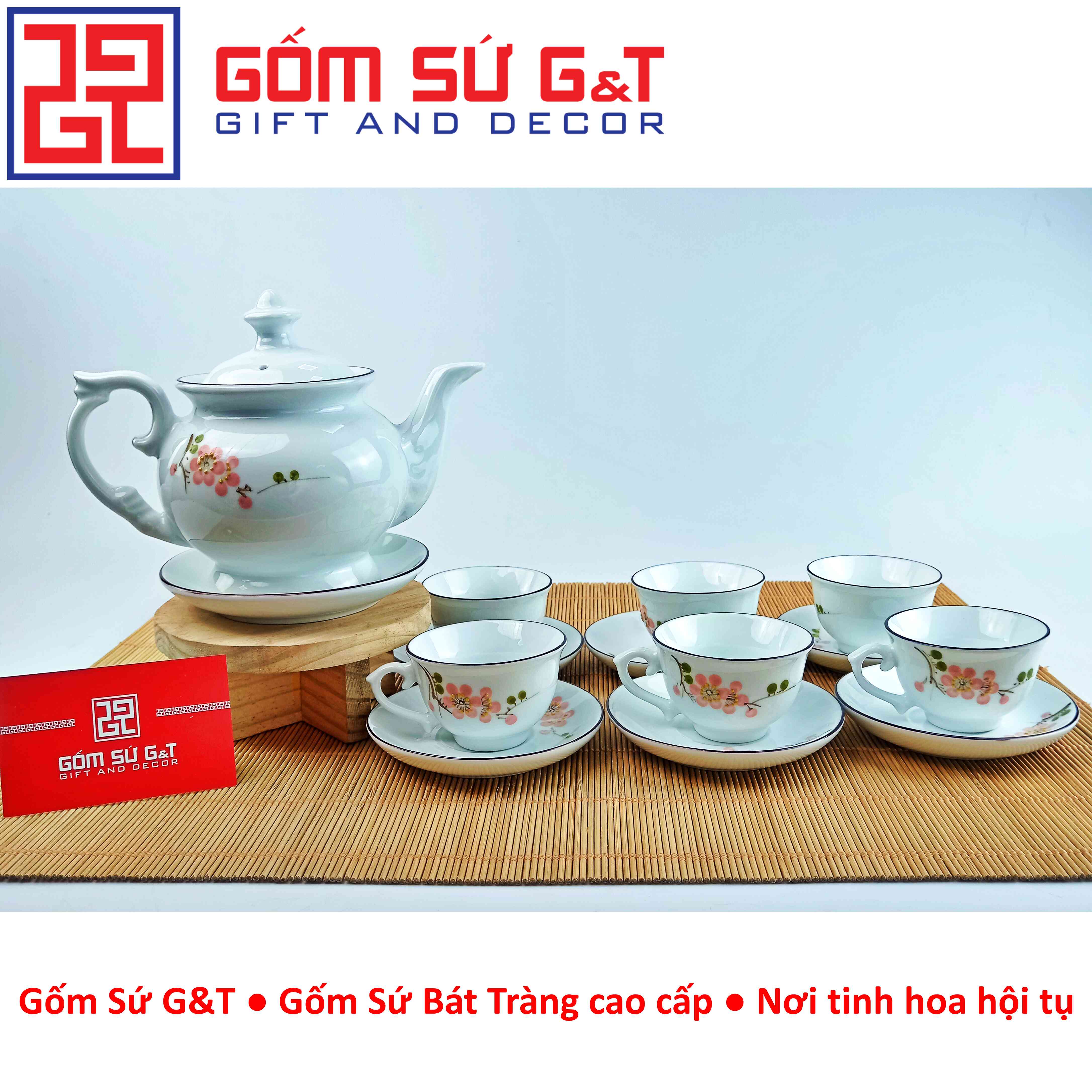 Bộ trà cát tường vẽ hoa đào đỏ Gốm Sứ G&amp;T