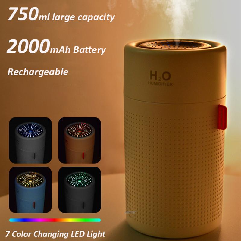 Sức Chứa Lớn 750 Ml Máy Tạo Độ Ẩm Không Khí 2000 MAh Sạc USB Không Dây Siêu Âm Hương Thơm Nước Máy Khuếch Tán Ánh Sáng Umidificador