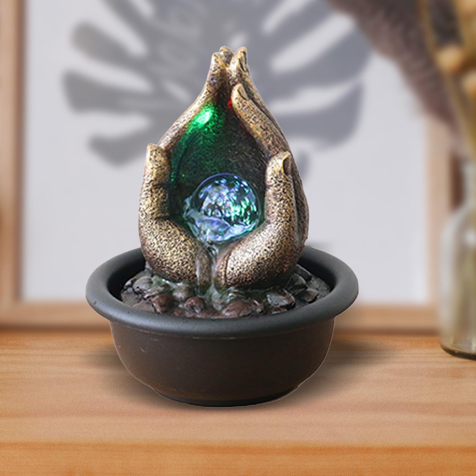 Tabletop Water Fountain, Indoor Water Fountain, Mini Feng Shui Led Resin Waterfall Fountain, for Home Indoor Bedroom Decoration Gift