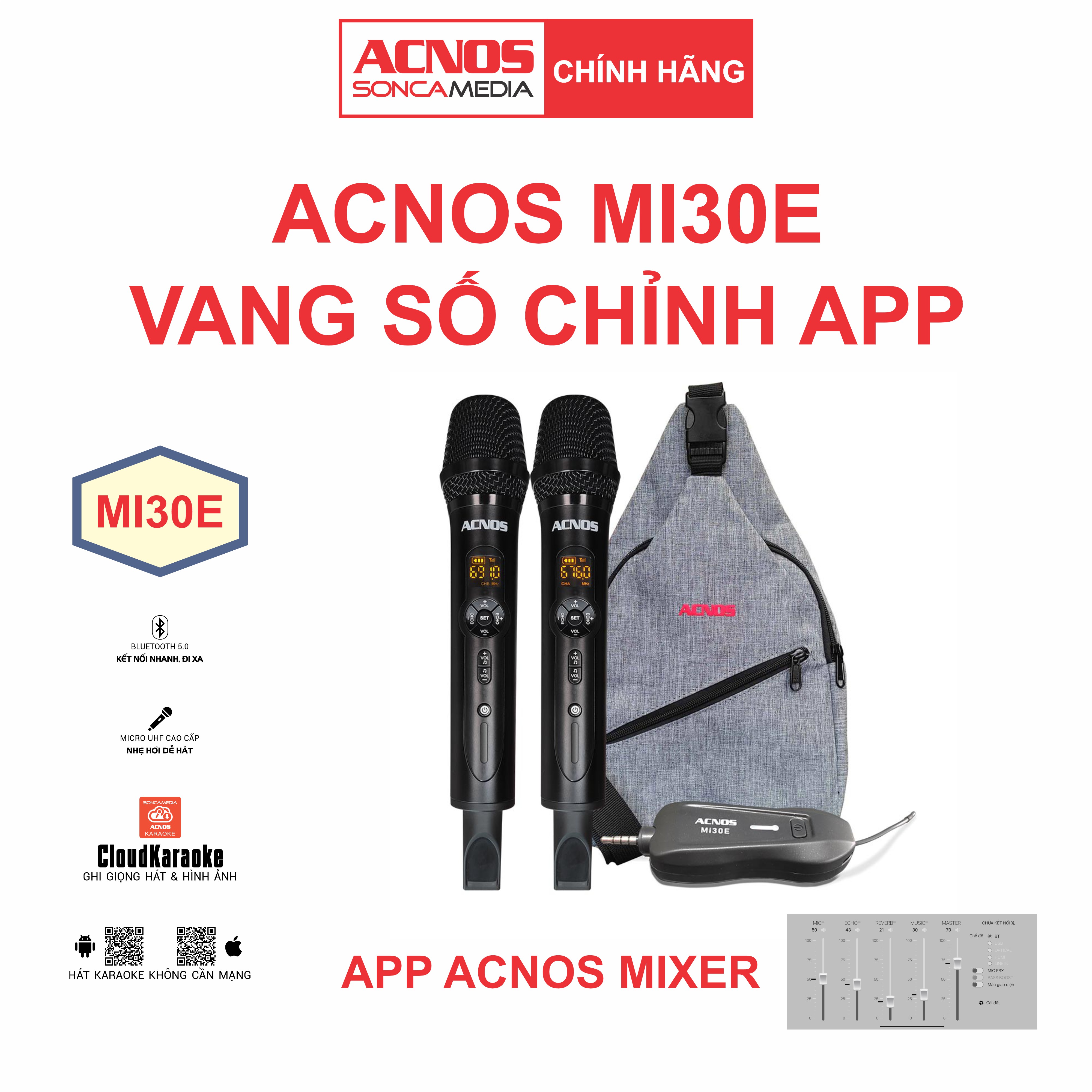 Vang số siêu nhỏ chỉnh app tích hợp Bluetooth &amp; Micro không dây UHF ACNOS MI30E [HÀNG CHÍNH HÃNG]