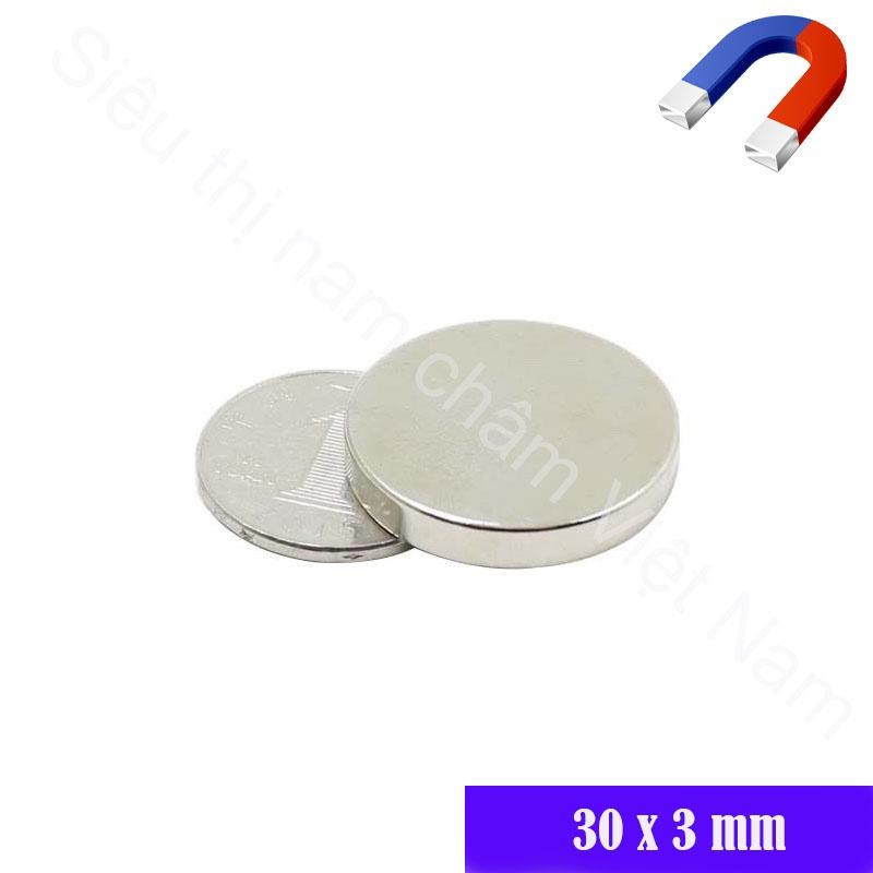Nam Châm Đất Hiếm 30x3mm set 5 viên, nam châm hình trụ siêu mạnh