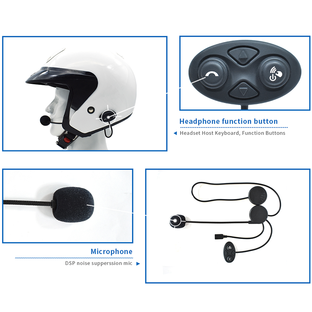 Tai nghe xe máy không dây Mũ bảo hiểm Bluetooth 10M Khoảng cách liên lạc nội bộ có mic cho động cơ