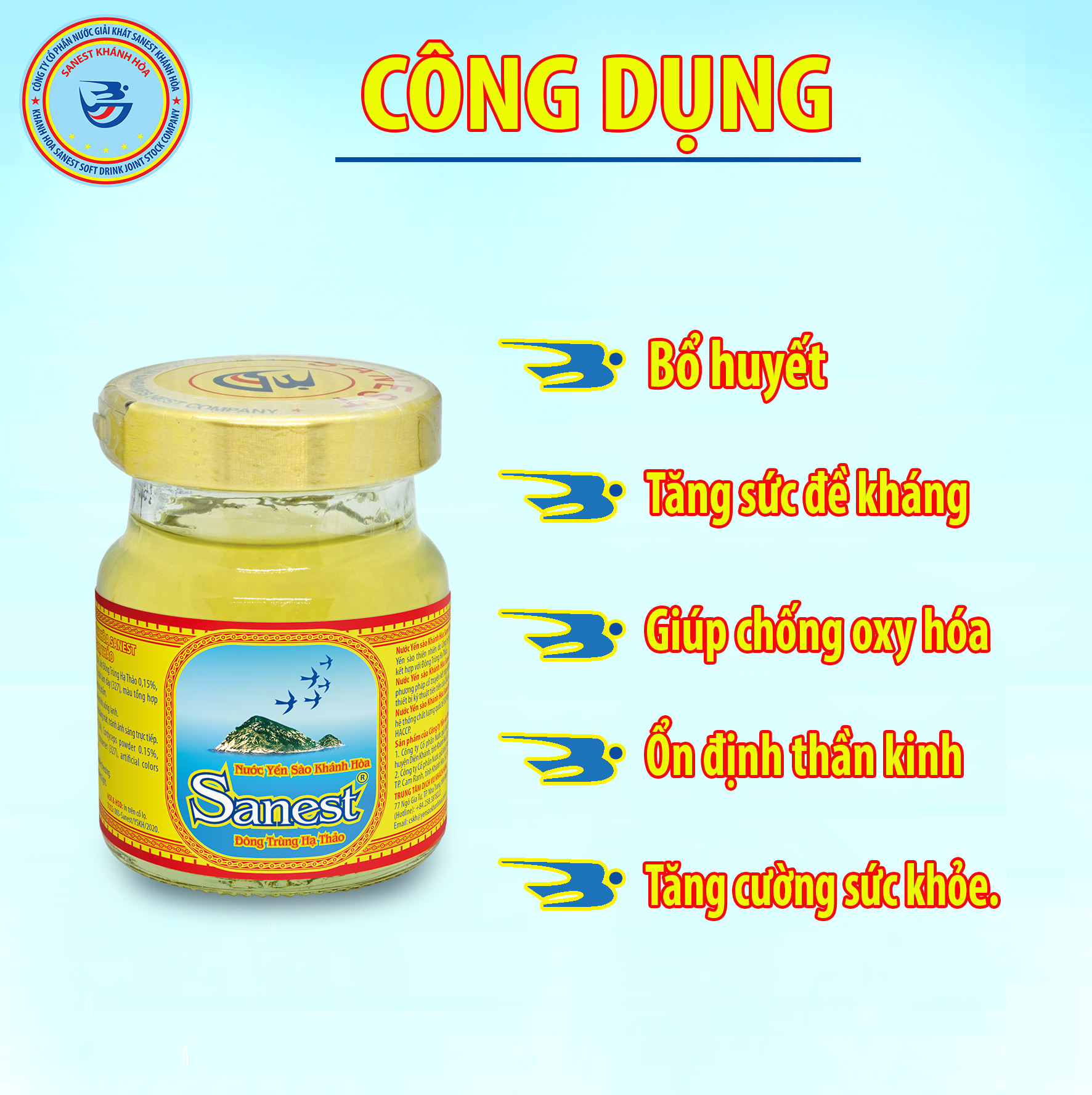 [Combo 5 lọ] Nước Yến sào Khánh Hòa Sanest Đông Trùng Hạ Thảo đóng lọ 70ml