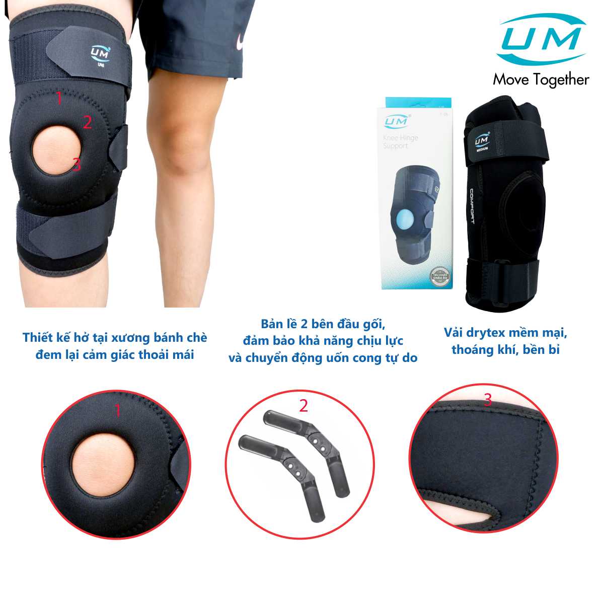 Bó gối đai dán có nẹp drytex United Medicare