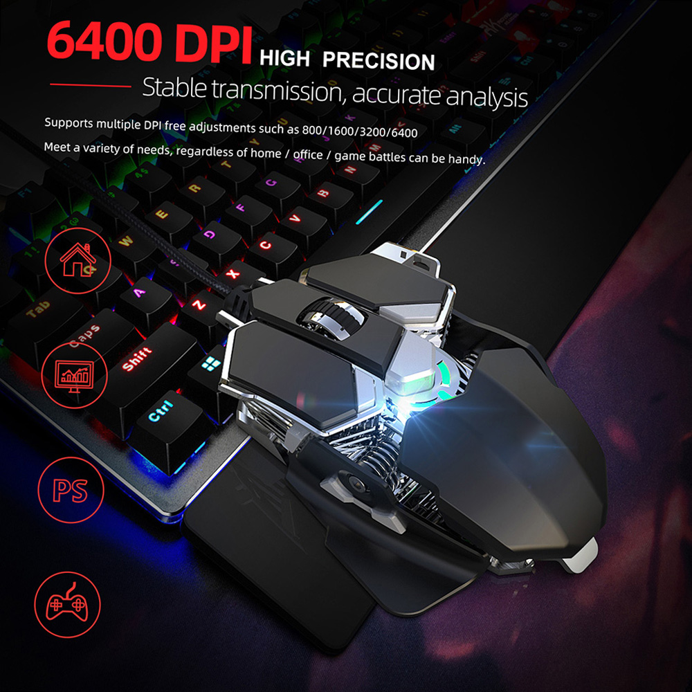 HXSJ V200+J600 Combo Wired Gaming Mouse 9-key Macro Programming Mice & Switch One-handed Mechanical