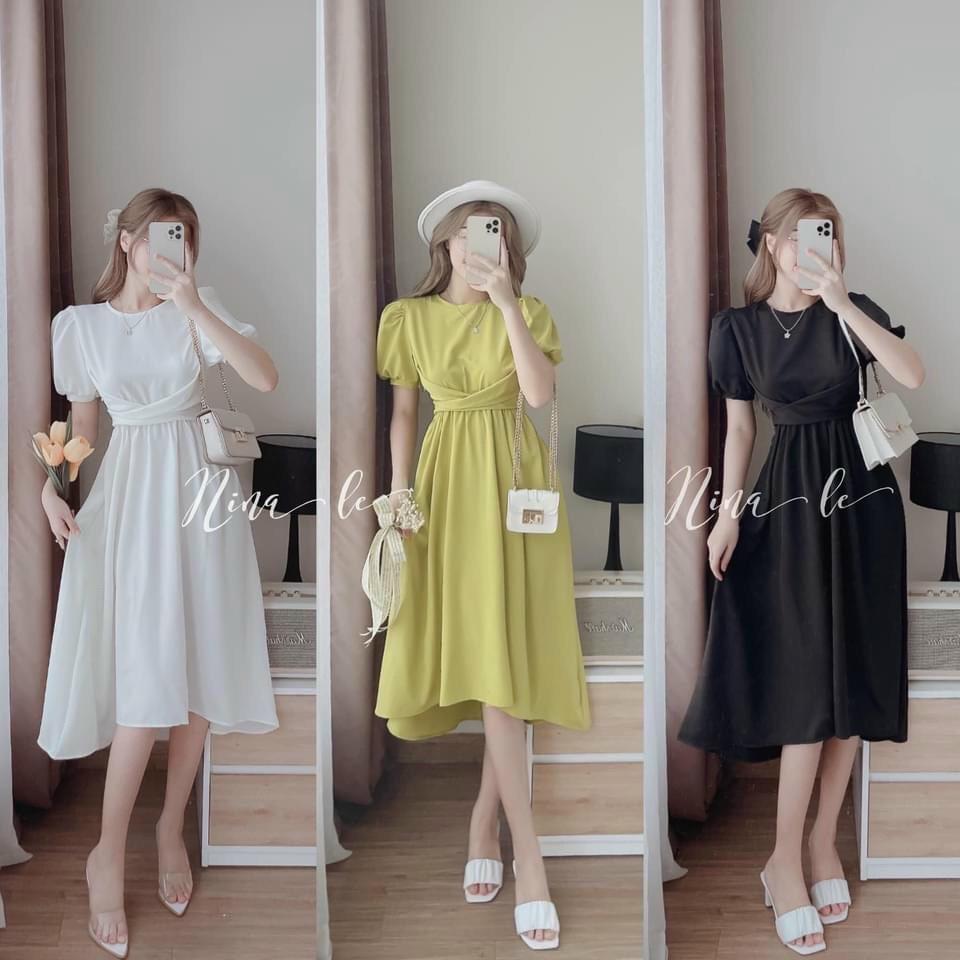 Váy đầm nữ cổ tròn dáng xòe kiểu dáng trẻ trung nhã nhặn