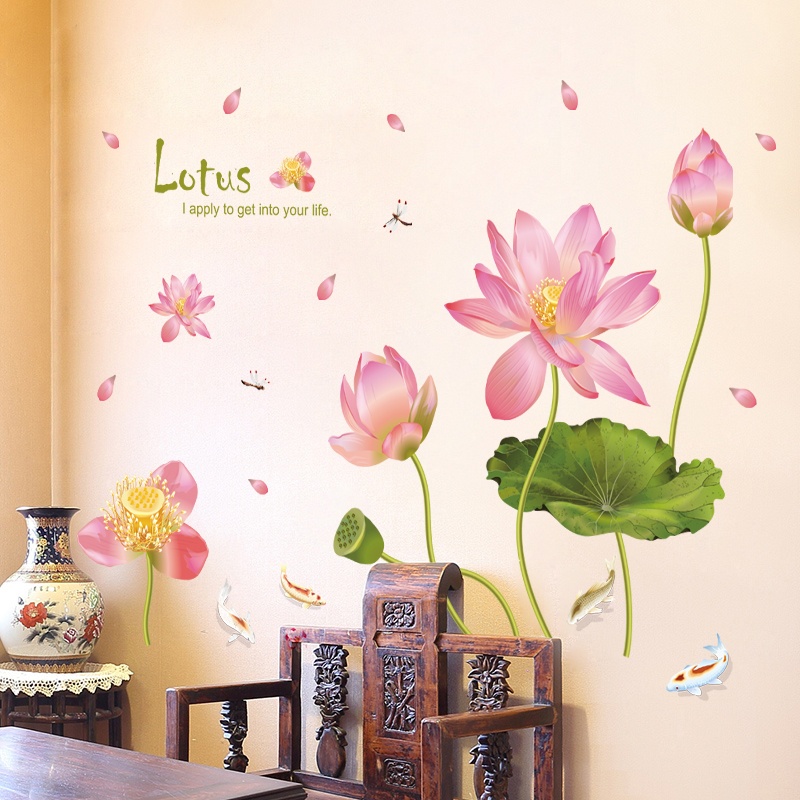 Giấy dán tường combo phong cảnh Việt Nam thiên nhiên yên bình - hoa sen lotus