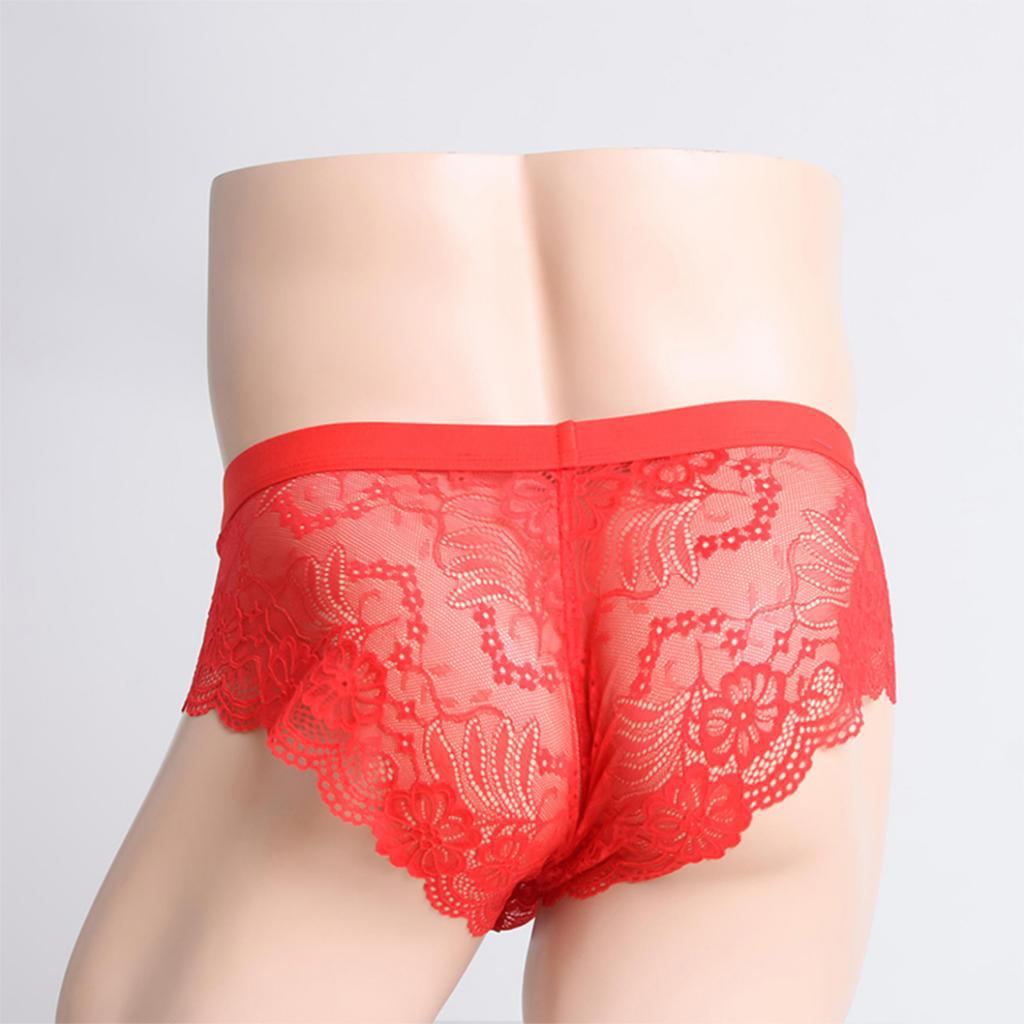 Sexy Men sheer Lace See Through Panties Briefs Underwear Lingerie Red