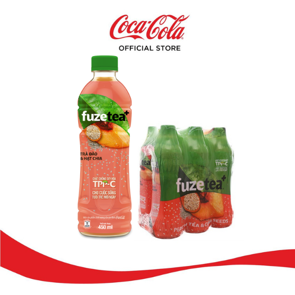 Lốc 6 chai trà đào và hạt chia Fuzetea+ 450ml/chai Sale 4.4 Coca-Cola Official Store