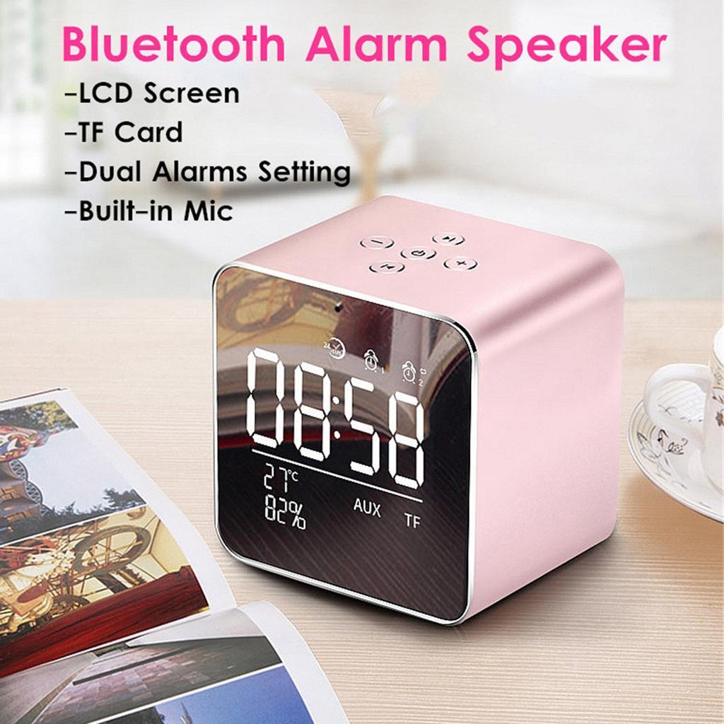 V9 Wireless Metal Mini Bluetooth Speaker Alarm Clock LCD Screen Gray