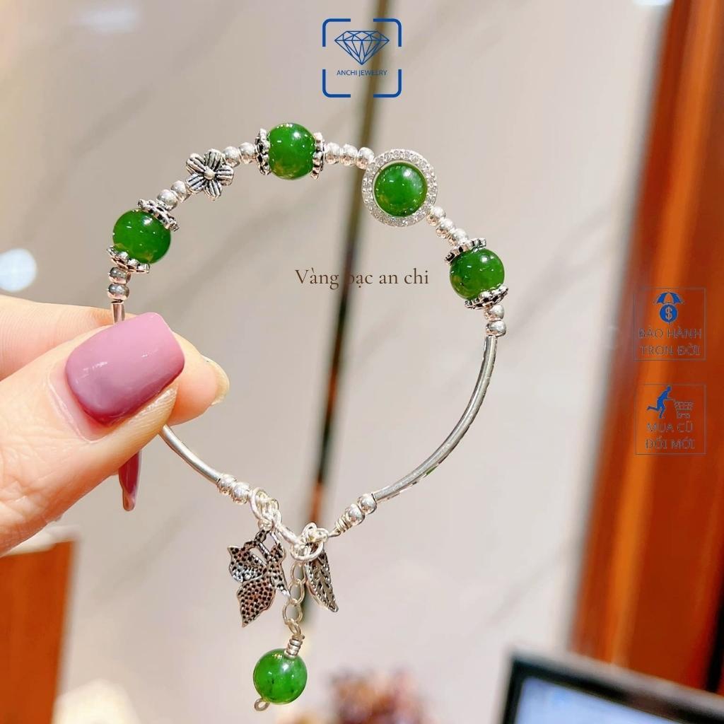 Vòng tay dây charm bạc mix đá mặt trăng moonstone phong thủy, trang sức Anchi jewelry