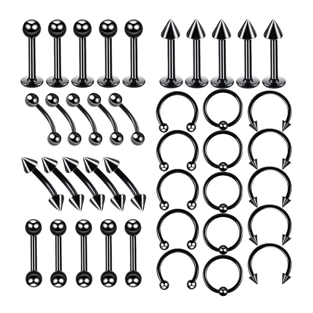 40Pcs Nose Lip Eyebrow Navel Belly Piercings 6mm