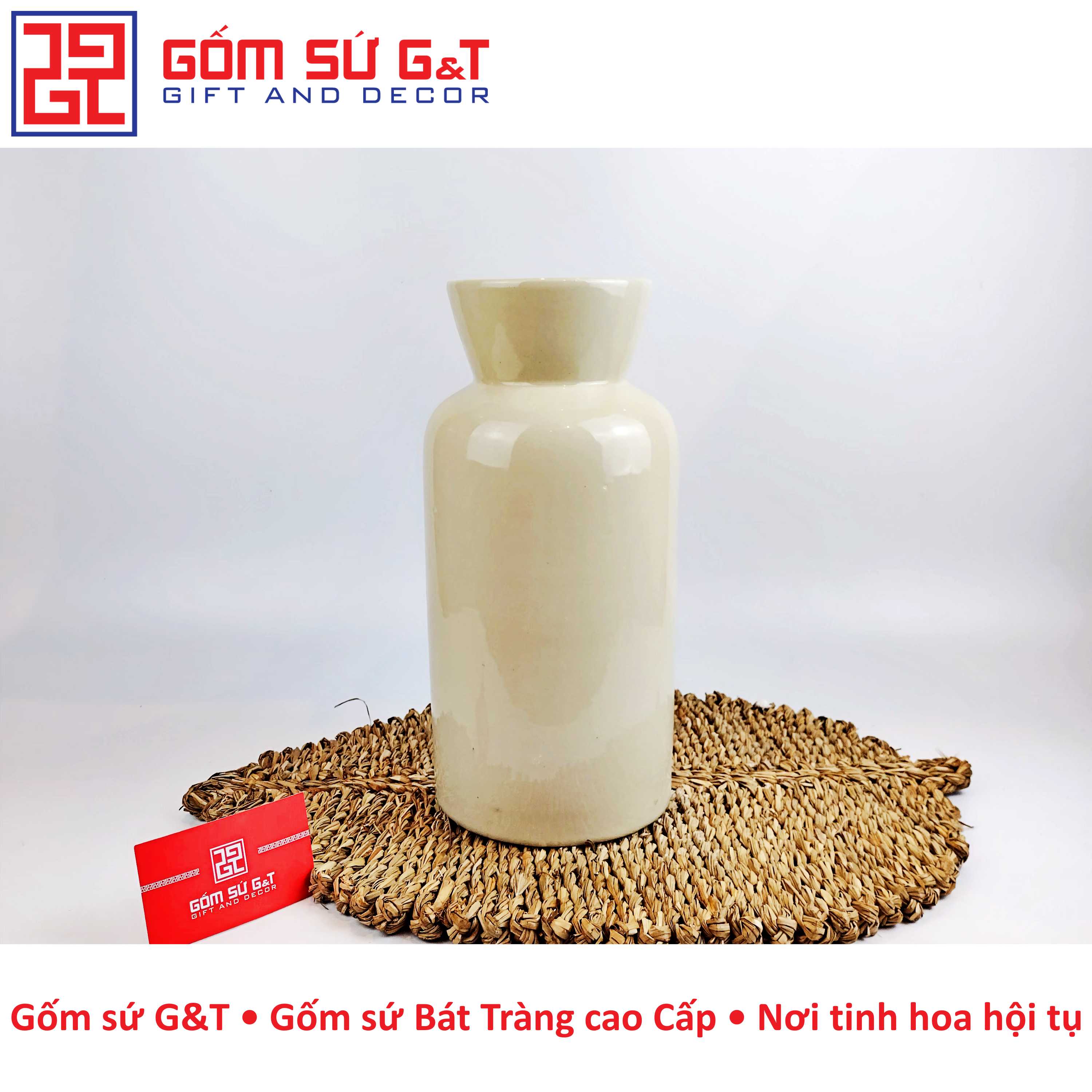 Lọ hoa dáng phích vẽ sen Gốm Sứ G&T