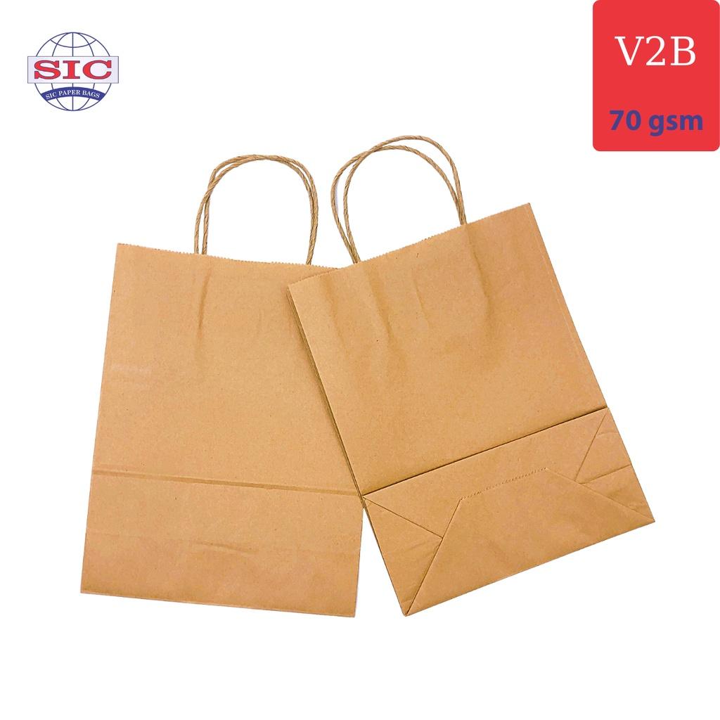 100 CHIẾC TÚI GIẤY KRAFT V2B: 19.5x10x25.3cm CÓ QUAI