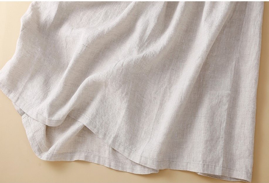 Đầm Linen suông nữ cổ sen mềm mại thiết kế tay ngắn phối cúc đơn giản da158