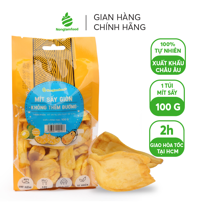 Mít sấy giòn cao cấp  KHÔNG THÊM ĐƯỜNG Nonglamfood túi 100g | Đồ ăn vặt dinh dưỡng | Thơm ngon thượng hạng