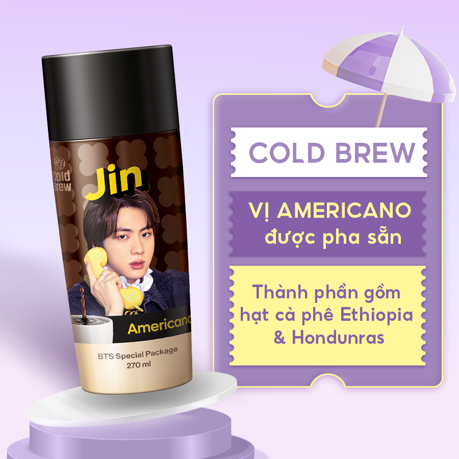 [Combo 7 chai] Cà phê Cold Brew vị Americano Coffee phiên bản BTS - Cafe lon uống lạnh, sử dụng ngay - Chai 270ml