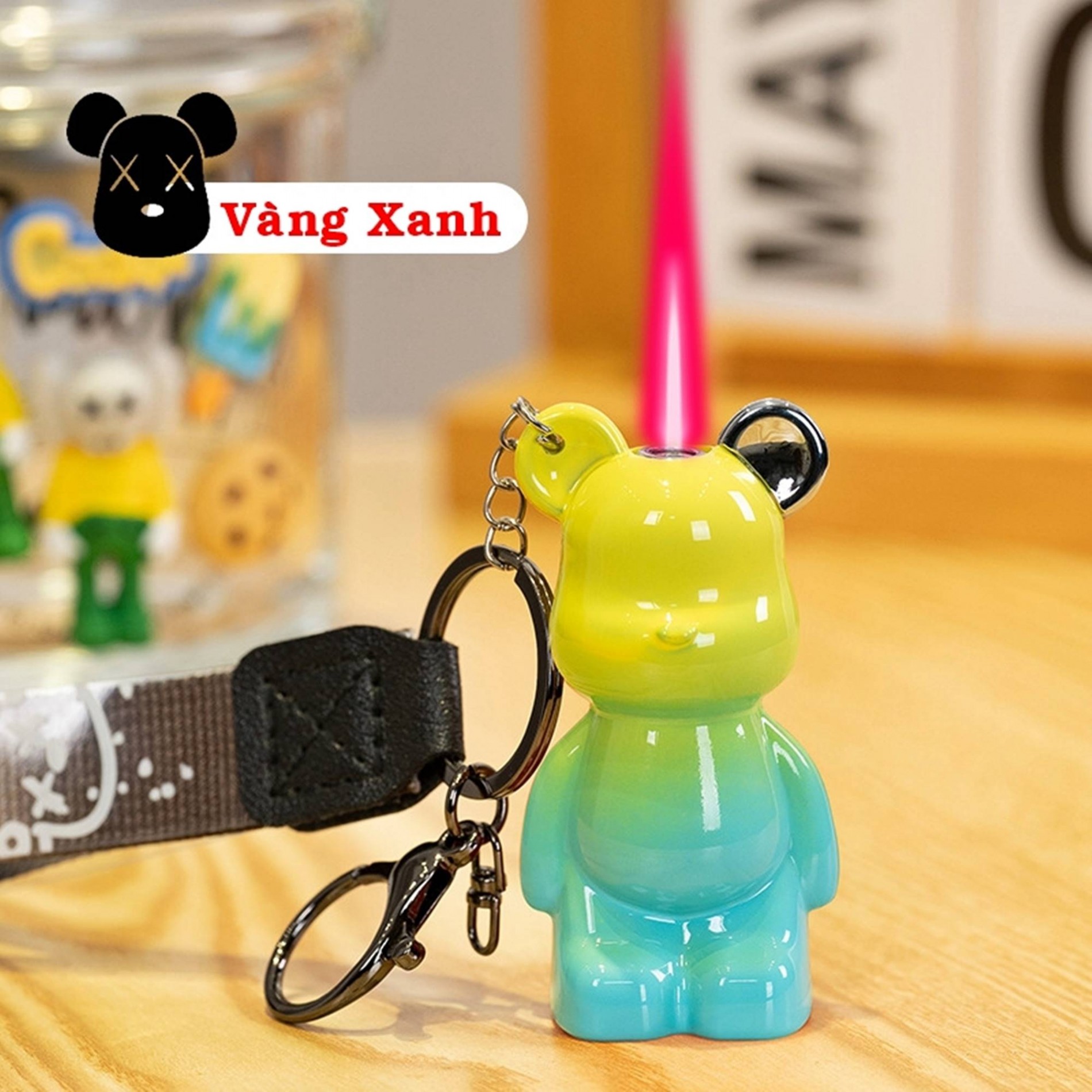 Hột quẹt bật lửa khè móc khóa hình gấu BEARBRICK màu cầu vòng - xài gas