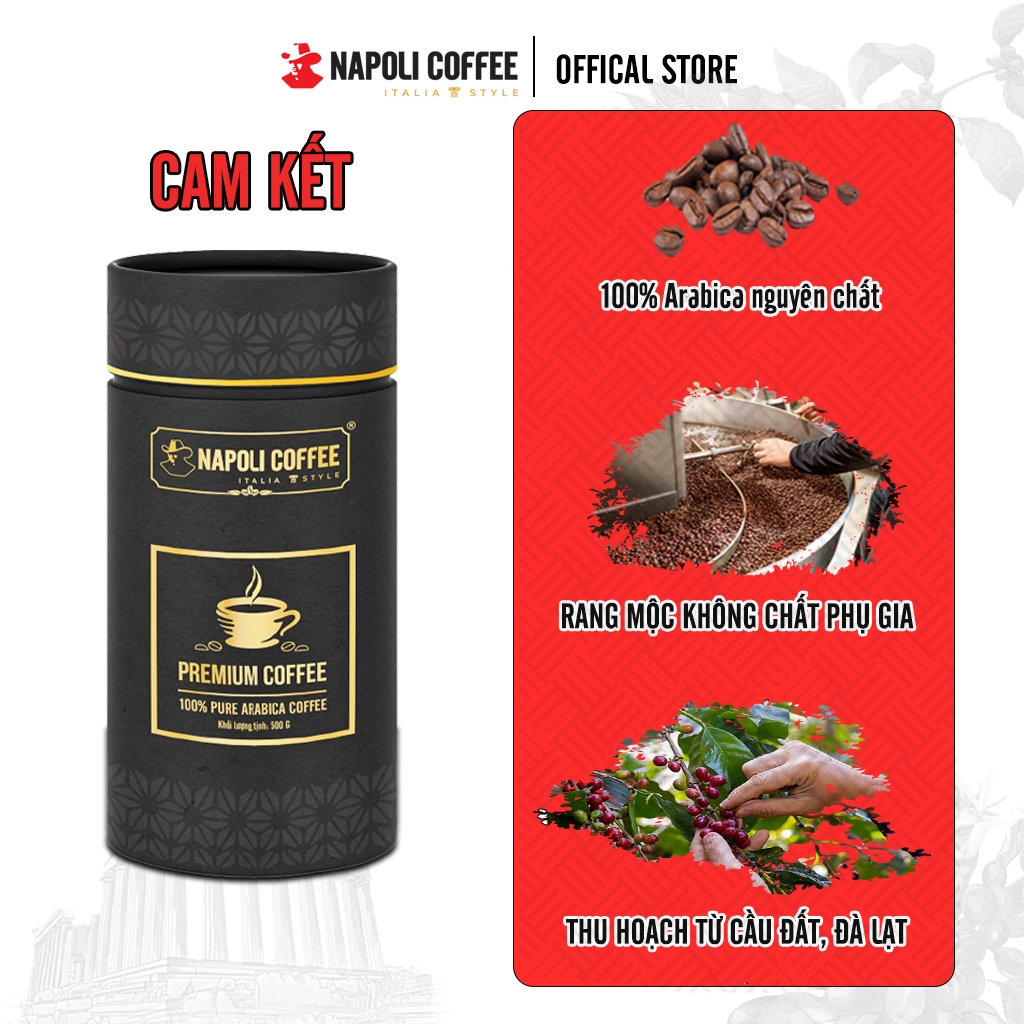 Cà Phê cao cấp từ Arabica/Robusta hạt sạch Cầu Đất Napoli Premium Coffee Lon 500g