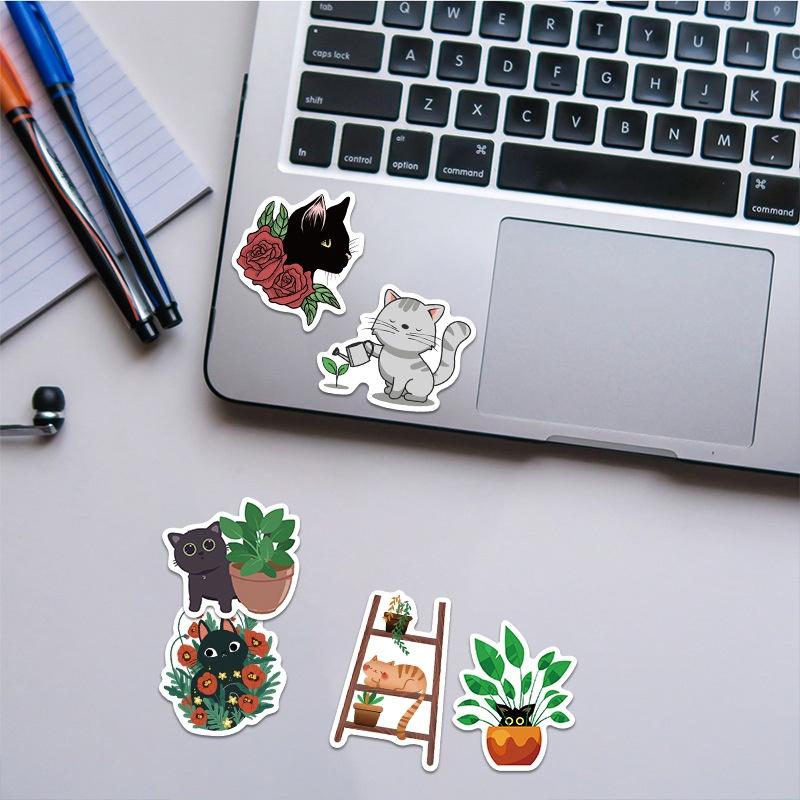 Set 50 Cái STICKER Cat &amp; Tree Chống Thấm Nước Trang Trí Điện Thoại , Laptop , Vali Siêu Cute