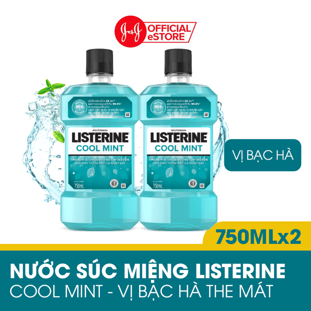 Bộ 2 Nước Súc Miệng Hương Bạc Hà Listerine Cool Mint (750ml/ Chai)