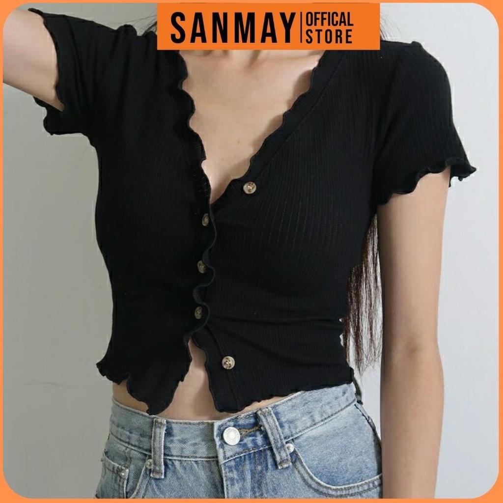 Áo Kiểu Croptop Nữ SANMAY Áo Croptop tay ngắn Ôm body Ulzzang Bánh Bèo Hàn Quốc AO037